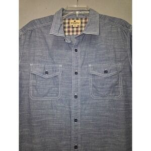Woolrich Mens XXL Blue Cotton Short Sleeve Button Shirt Workwear Chambray